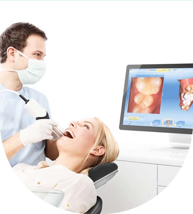 The dentist scans the patient's teeth with a 3d scanner stock image